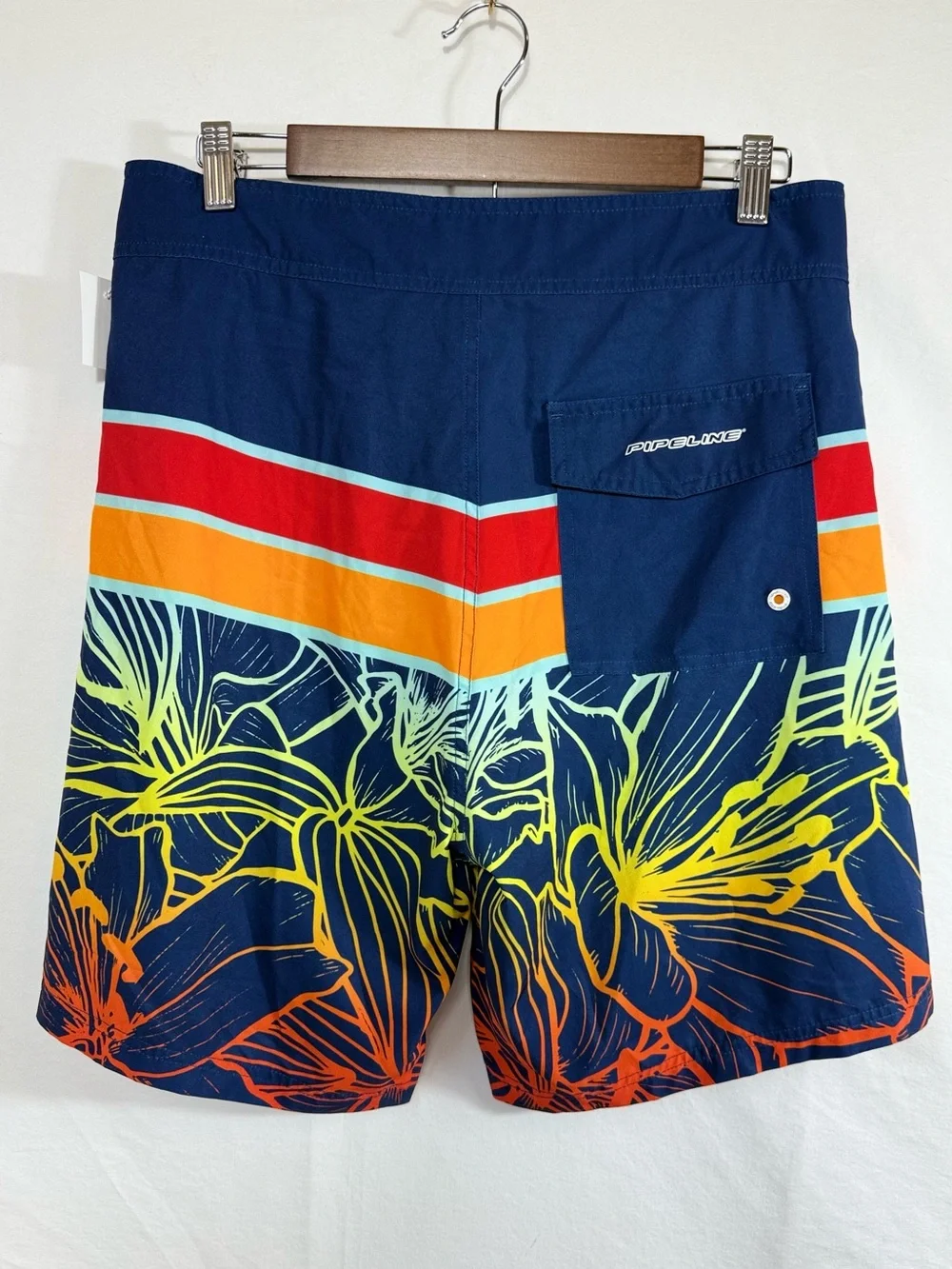 Navy Multicolor Floral Stripe Men's Swim Board Shorts